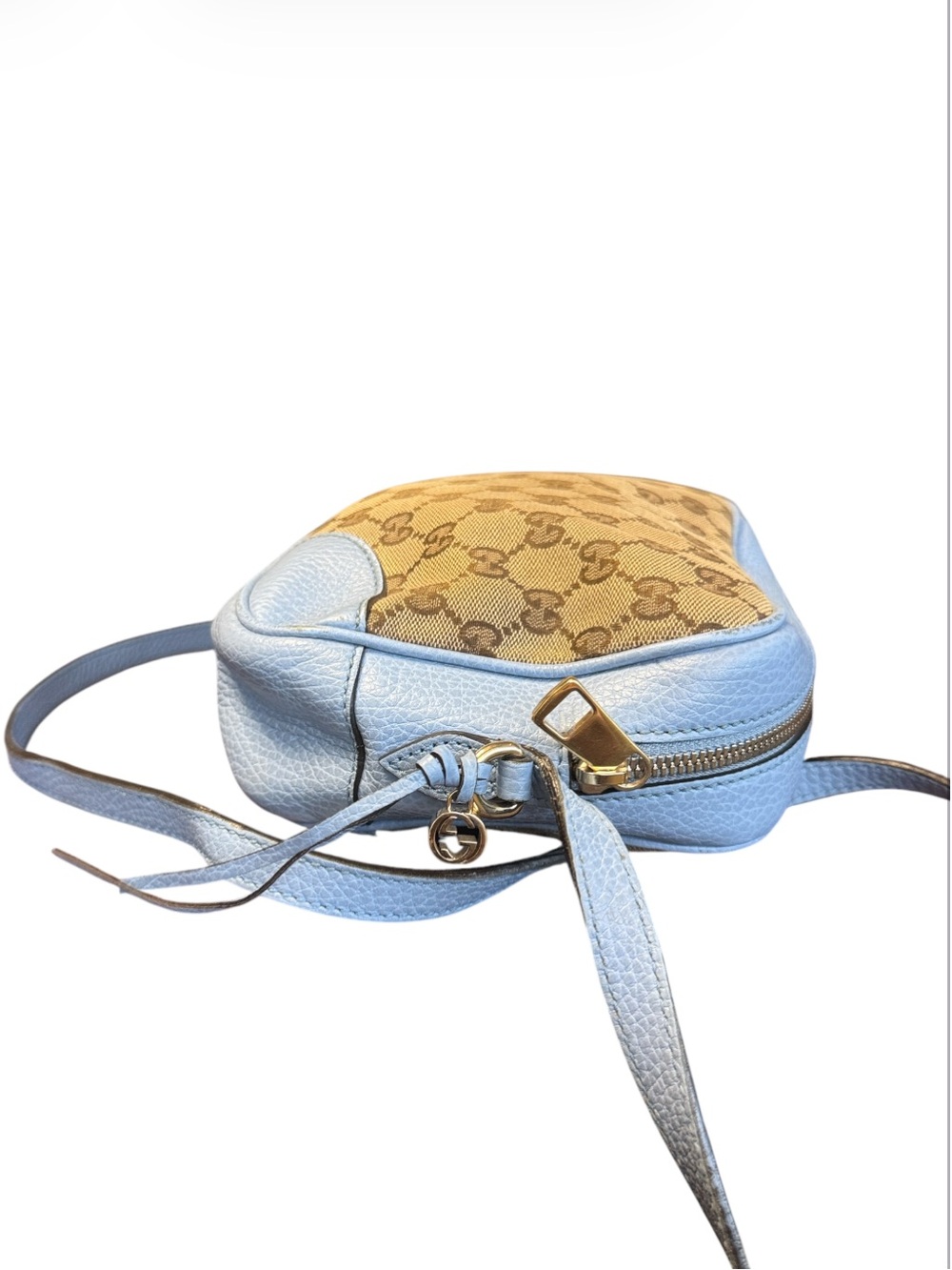 Gucci Bree GG Supreme Blue & Brown Canvas & Leather Crossbody Camera Bag - Picture 6 of 10